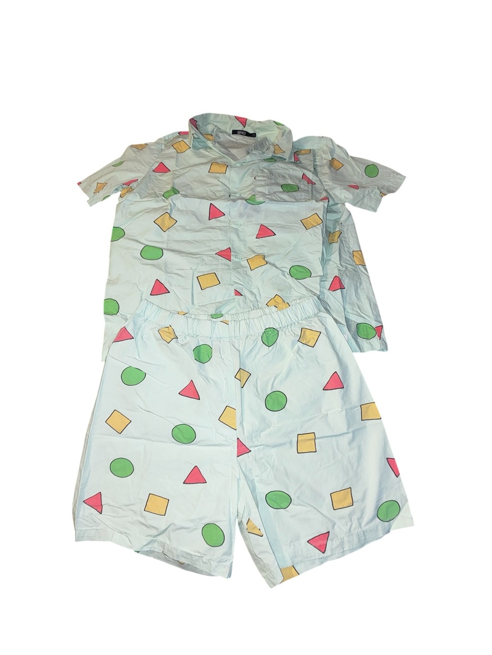 SPAO Women’s Light Blue Geometric Print Pajama Set M